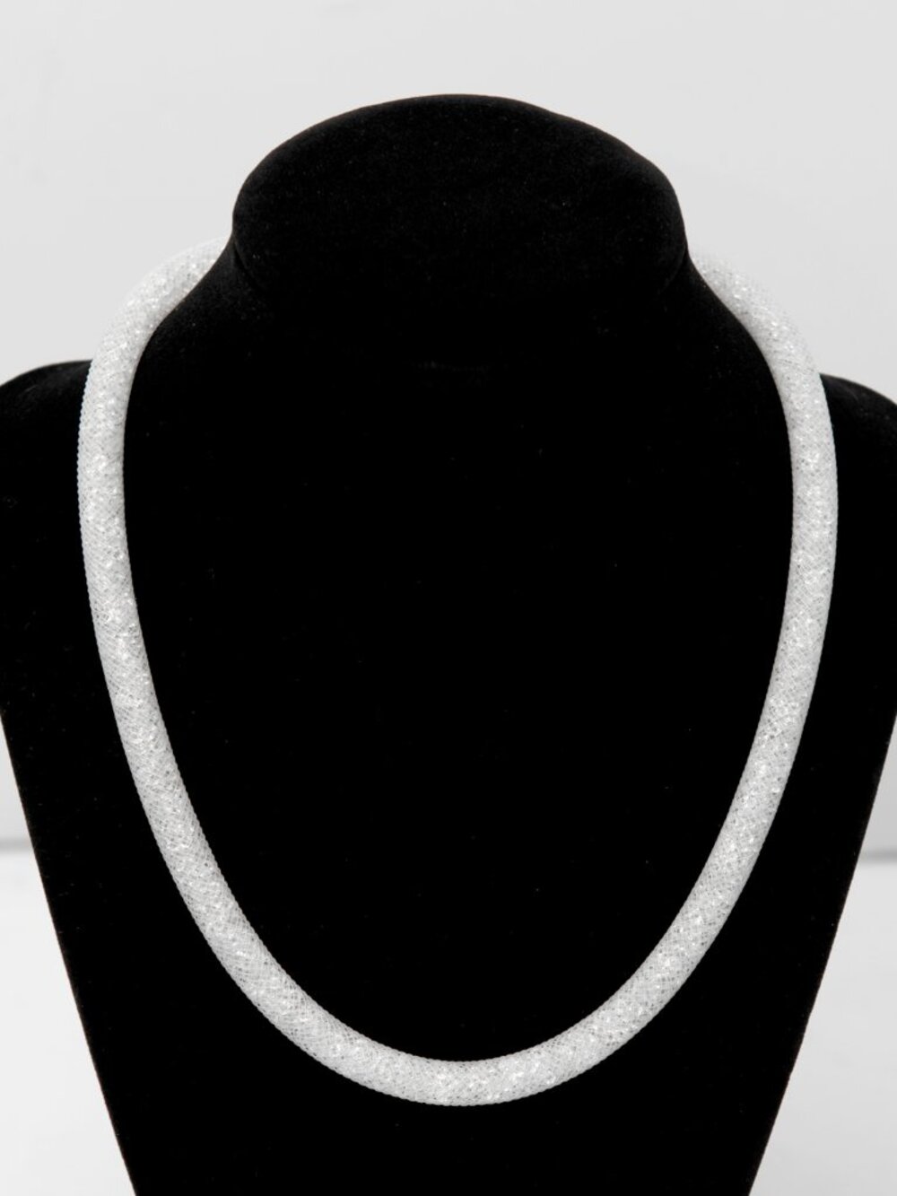 Swarovski Stardust Crystal Necklace Mesh Fishnet Tube White